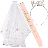 JGA Deko Accessoires Bride to Be Sash Schärpe Braut Schärpe und Schleier Junggesellinnenabschied Dekoration Zubehör Braut Hochzeit Weißer Schleier mit Kamm Stirnband Bachelorette Frauen Party
