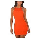 RMH Abendkleid, kurz, Sexy, Sommerkleid, Cocktailkleid, Kleid, kurzer Rock, große Größe, schickes Kleid, Gala-Kleid, modisches Kleid 2021, Damenkleid, rund, rückenfrei, Damen, 04 - Orange, S