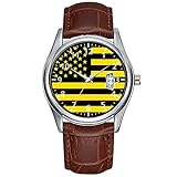 Herren-Armbanduhr, luxuriös, braunes Leder, Quarz-Uhr, Sport, Weihnachten, männliche Uhr, amerikanische Flagge, schwarz, gelb, Armb