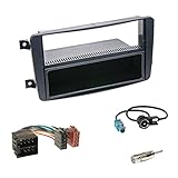 Einbauset: Autoradio DIN 1-DIN Blende Radioblende schwarz + Fach + Radio Adapter Adapterkabel + Antennenadapter für Mercedes CLK-Klasse (W209) Vito (W639) Viano (W639) C-Klasse (W203) 03/00-03/04