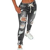 LSFYSZD Jeans für Frauen High Waist Skinny Stretch Ripped Jeans Destroyed Denim Pants Übergröße, grau, XXX-Larg