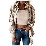 BOOMJIU Jacken Damen Hemdjacke Kariertes Taschen Knöpfen Übergangsjacke Langarm Blazer Damen Elegant Oversize Bluse Mantel Hemdjacke Jeansjacke Jacken Mädchen Freizeit Herbst Winter Jack