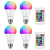 Lepro Farbwechsel E27 LED Lampe, 9W Dimmbar Birne mit Fernbedienung, RGB & Warmweiß, 16 Farben, 9 W = 60 W, 2700 Kelvin LED Leuchtmittel, Fernbedienung inklusive, 4 Stück