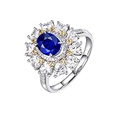 AmDxD Blumen Damenring 18K Weiß Gold mit Saphir 1.69ct und Diamant Eheringe Silber, Paar Geschenke, Gr.56 (17.8)