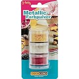 Decocino Metallic-Farbpulver (3x2g) – Gold, Silber & Rot - Lebensmittelfarbe-Puder – Fondant-taugliches Glitzer-Puder als Kuchen-Deko & Torten-Deko!