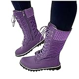 CYGGA Damen Stiefeletten halbhoch Schneestiefel Mode Outdoor Boots Plateau Absatz Schlupfstiefel rutschfest Langschaft Schneeboots filzschuhe aus Veloursleder Schnürsenkel Ankle Boots B