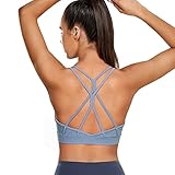 Rolewpy Riemchen-Yoga-Sport-BHs für Frauen, mittlere Unterstützung, Racerback, Workout-BHs, bügelfrei, bauchfreies Oberteil mit abnehmbaren Cups, blau, X-Larg