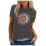 SOIUTAO Kurzarm Tshirt Damen Weiches Kurzarm Oberteile Große Größe Sommer T-Shirt T-Shirt mit Sonne und Mond Print Casual Streetwear Rtro Blusen Geschenk