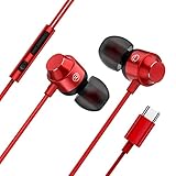 In Ear Kopfhörer Stereo-In-Ear-Kopfhörer mit Mikrofon und Lautstärkeregler Typ c (rot)