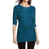 YUPENG Damen Pullover Sexy hohles halbe Ärmel Design Rundhals Stricken Pullover Herbst Neues Lange Lose Stricken Einfarbig Warm All-Match Damen Stricken Pullover S