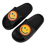 MoneRffi Smiley Face Badelatschen Damen Hausschuhe für Herren Badeschuhe Badeschlappen rutschfeste Schnell Trocknende Leicht Duschschuhe Badeschuhe Sommer Pantoletten Slides(Schwarz，36-37)