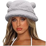 TT- Fischerhut Bucket Hat Winter Wärmer Eimer Hut Flauschige Fischermütze Wintermütze Lämmer Freizeithut Eimer Hut Kunstpelz Bärenohren Fluffy Faltbar Warm Mütze für Damen Mädchen (D, OneSize)