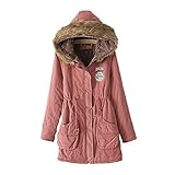 Winterjacke im koreanischen Stil, schmal geschnittene, wattierte Jacke mit Kapuze und mittellangen langen Ärmeln, dicke, wattierte Damenjacke, Winterjacke Damen, Übergangsjacke Damen, Softshelljacke D