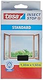 tesa Insect Stop STANDARD Fliegengitter für Fenster - Insektenschutz zuschneidbar - Mückenschutz ohne Bohren - 1 x Fliegen Netz anthrazit - 130 cm x 150