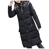 SSLLM Damen Winter Parka Lang Warm Steppmantel Daunenjacke mit Kunstfell Kapuze Slim Fit Reißverschluss Damenmantel Steppjacke Outdoor Leichte Daunenjacke Softshelljacke mit T