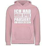 Up to Date Kind - Ich hab Mein Spiel pausiert um Hier zu Sein - weiß - 128 (7/8 Jahre) - Hellrosa - Geschenk - JH001K JH001J Just Hoods Kids Hoodie - Kinder H