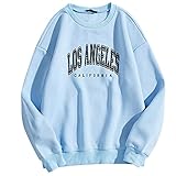 Mymyguoe Damen Los Angeles Sweatshirt Oberteile Top für Herbst und Winter Warm Pulli Casual Bequem Buchstaben Druck Pullover Retro Lockerer Langarmshirt Langarm R