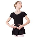 tanzmuster Kinder Kurzarm Ballett Trikot Marina mit Röckchen aus glänzendem Material in schwarz, Größe:164/170