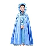 Odizli Umhang mit Kapuze Kinder Mädchen Frozen 2 Anna und Elsa Rapunzel Kostüm Prinzessin Verkleidung Lange Samt Winter Zauberumhang Geburtstag Halloween Weihnachten Karneval Cosplay C#Blau 4-7 J