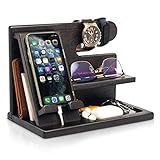 Holz Telefon Dockingstation Asche Baum Geldbörsenständer & Uhren Organisator Herren Geschenk Ehemann Ehefrau Jubiläum Vater Geburtstag Nachttisch Geldbörse Vater Abschluss Mann Idee Gadgets (Schwarz)