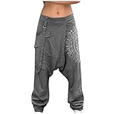 BaZhaHei Herren Haremshose Freizeithose Aladinhose Retro-Druck Yoga Tanz Strand Hippie Große Größe High Waist Fitness Hosen Pumphose Pluderhose Pluderhose Outdoorhose H