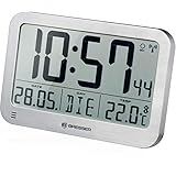 Bresser 7001801 digitale Wanduhr MyTime MC LCD Wand Tischuhr 225x150mm mit Thermometer, silb