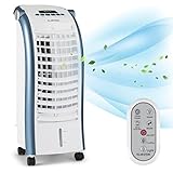 Klarstein Klimaanlage ohne Abluftschlauch, 4-in-1 Air Cooler, Leiser Ventilator, Luftbefeuchter & Nachtmodus, Mobiles Klimagerät mit Wasserkühlung, Luftkühler 65 Watt, Luftstrom444m³/h, Weiß/B