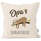 MoonWorks® Kissen-Bezug Spruch Opa's Oma's Mama's Papa's Schnarchecke Faultier Print Kissen-Hülle Deko-Kissen Baumwolle Opa Natur U