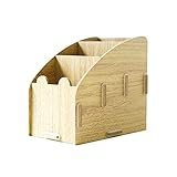 KIY Stifthalter aus Holz mit 3 Blöcken, handgefertigt, Schreibtisch-Organizer, Stiftehalter, Schule, Bürobedarf, kreative MDF-Holzplatte (Farbe: Holz)