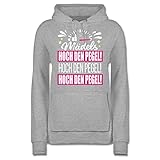 Frauen Geschenk Damen - Mädels Hoch den Pegel! Hoch den Pegel! Hoch den Pegel! - XL - Grau meliert - Spruch - JH001F - Damen Hoodie und Kapuzenpullover für F