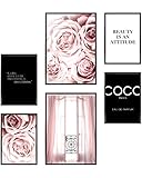 Heimlich® Premium Poster Set OHNE Bilderrahmen | Stilvolles Set mit passenden Bilder als Wohnzimmer Deko | 2 x DIN A3 & 4 x DIN A4 - ca. 30x42 & 21x30 | » Coco Pink Rosen «