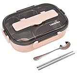 Versiegelte Lunchbox, 1,3L Thermo-Lunchbox 5-Fächer-Lunchbox herausnehmbar für Reisen und andere Situationen für die Schule(Pink [Essstäbchen und Löffel senden])