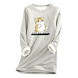 Damen Lamm Kaschmir Winter Warme Übergangs Pullover Lang Pulli Fleece Dicke Sweatshirt Langarmshirt Samt Shirts Casual Oversize Einfarbige/Bedrucktes Herbst Winter Sweater Oberteil Shirts Tops Schw