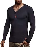 Leif Nelson Herren Longsleeve V-Ausschnitt Slim Fit Baumwolle-Anteil Basic Männer Sweatshirt Pulli weißes Langarmshirt V-Neck Pullover T-Shirt Langarm LN1470 Schwarz S