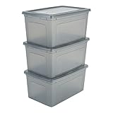 Iris Ohyama, 3er-Set, Aufbewahrungsboxen, 50 L, durchsichtig, stapelbar, Wohnzimmer, Schlafzimmer - Modular Clear Box MCB-50 - G