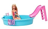 Barbie GHL91 - Pool und Puppe (blond) Spielset, Puppenzubehör, Spielzeug ab 3 J