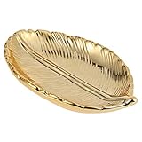 BESPORTBLE Deko Tablett Keramik Servierteller Gold Blatt Serviertablett Dekoschale Schmuckständer dekoteller Schmuckhalter Schale Organizer Tablett für Lebensmittel Schmuck Kosmetik Wohnzimmer Dek