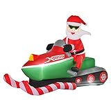 HOMCOM Aufblasbar Weihnachtsmann Schneemann Weihnachtsdeko LED Figur aufblasbar Weihnachtsdeko beleuchtet LED IP44 Polyester Grün+Rot 210 x 110 x 160