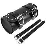 otutun Motorrad Satteltasche mit 2 Befestigungsgurten Runde Sattel Taschen Motorrad PU Leder wasserdichte Werkzeugtasche für Meisten Motorräder und Geländefahrzeuge(Schwarz)