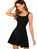 DIDK Damen Ärmellos Kleider Camisole Minikleider Einfarbig A Linie Sommerkleid Elegant Casual Freizeitkleid Strandkleid Ballonkleid Schwarz XS