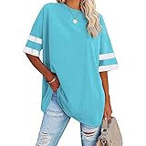 Coloody T-Shirts für Damen Kurzarm Rundhals Gestreifte Sommer Tops Lässiges Loses T-Shirt Farbblock Tuniken Shirt Elegant Top