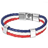 JewelryWe Schmuck Armband, Frankreich Französisch Flagge Armreif, Leder Legierung, für Herren Damen, Weiss Rot B