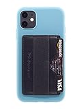Festland DESIGN® Smartphone Handy Finger Halter mit Leder Kartenetui inkl. RFID/NFC - Schutz – Handyhalterung Kartenhalter Gummiband – Smart Wallet für 1 – max. 3 Karten Selbstklebend Schw