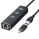 USB Hub 3.0 mit 3 Ports, Aluminium USB RJ45 Gigabit Ethernet LAN Netzwerkadapter, USB C Ethernet Adapter für Chromebook Mac Windows7/8/10 Laptops Ultrabooks PC und Weitere G