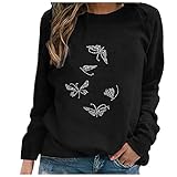 GilRu Damen Trendy Strass Weihnachten Pullover Weihnachtsbaum Elch Rundhals Sweatshirt Langarm Tops Bluse, B-marineblau, 42