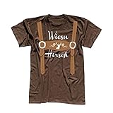 T-Shirt Oktoberfest Wiesn Hirsch Lederhose Kostüm Tracht 13 Farben Herren XS-5XL München Wiesn Festzelt O'zapft Maß Krug Dirndel, Größe:XL, Farbe:braun - Logo W