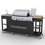 Festnight G-BBQ KIT BBQ Gasgrill Barbecue-Grill Grillwagen Edelstahl/Stahl Gas-Grill 204 x 59 x 112