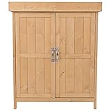 Outsunny Gartenschrank Geräteschrank Geräteschuppen 2 Fächer Tannenholz Natur 74 x 43 x 88