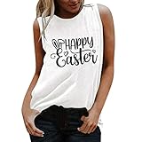 KGLHTYU Happy Easter Ostern Weste Damen Osterhasen Druck Tanktops Tshirt Ärmellose Rundhals Sommertops Bequeme Tunika Bluse Laufshirt 2022 Lustig Festival T Shirts Basic Shirt Sportw