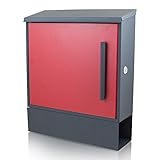 BITUXX® Wandbriefkasten Design Briefkasten Postkasten Dunkelgrau mit Zeitungsfach Roter Front S